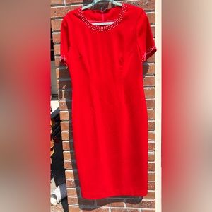 Ashro Red Sheath Midi Dress Short Sleeve Crew Neck